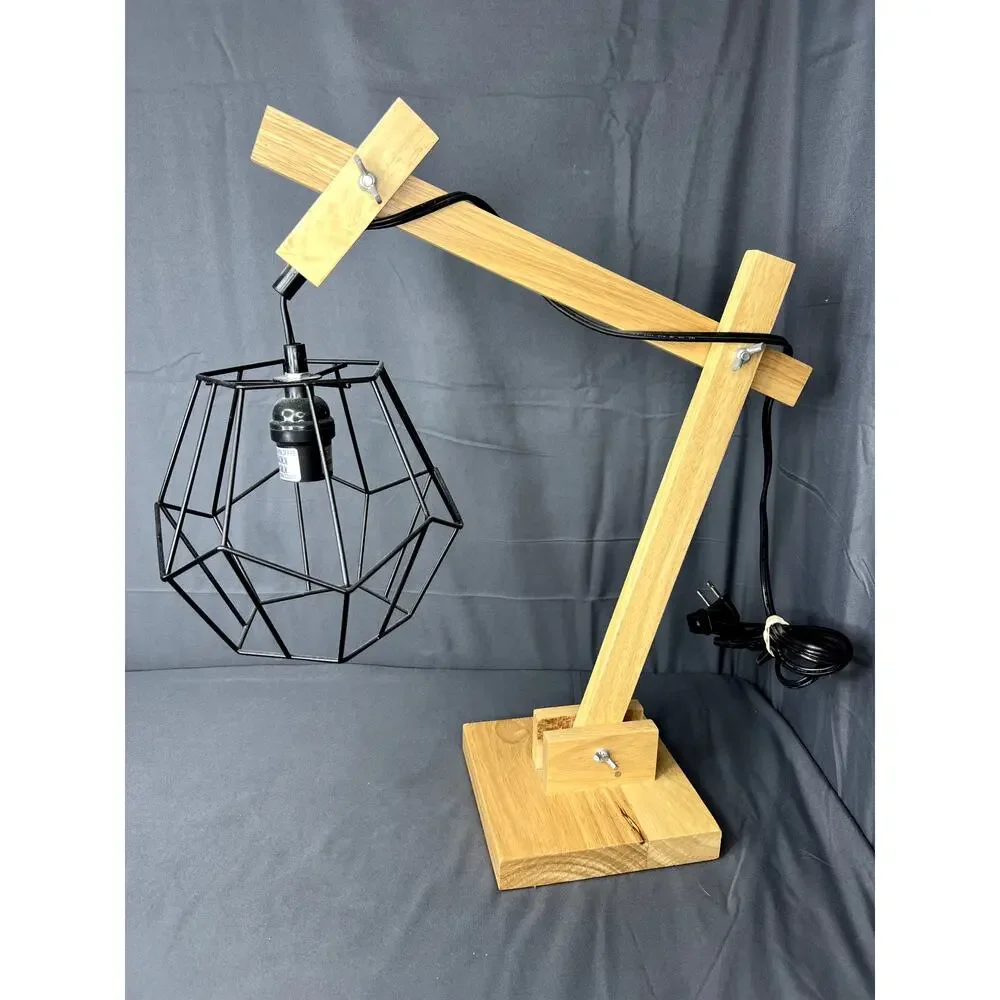 Modern Wood and Metal Geometric Lamp